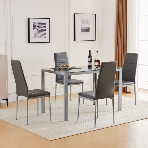 120cm rectangular table leg frame integrated dining table +4pcs high back horizontal sewing decorative dining chair, modern 4-seater dining table chair set