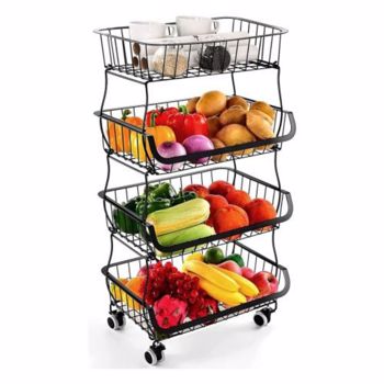 Fruit Vegetable Storage Basket for Kitchen - 4 tier Stackable Metal Wire Baskets Cart with Rolling Wheels Utility Fruits Rack Produce Snack Organizer Bins （it isn\\'t able to ship on weekend）