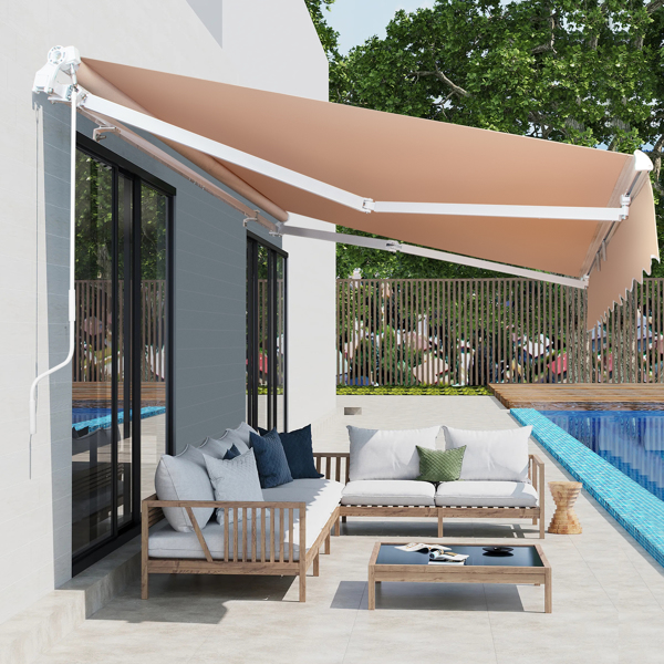 13*8FT sand color retractable awning aluminum alloy bracket polyester cloth retractable