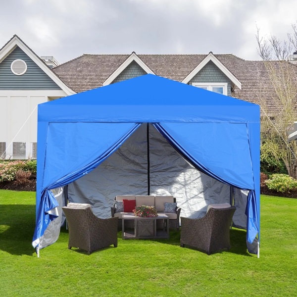 Outdoor 10 x 10 Ft Pop Up Gazebo Canopy with Removable Sidewall, 2 pcs Sidewall with Zipper,2 pcs Sidewall with Windows,with 4 pcs Sand bag  and Carry Bag,Blue [Sale to Temu is Banned.Weekend can not 