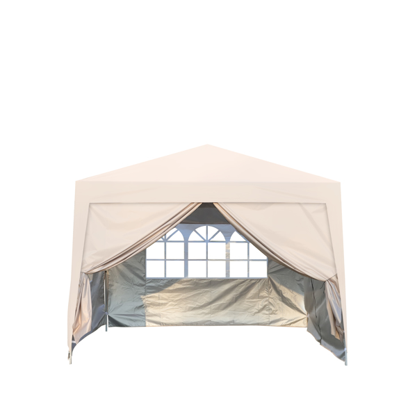 Outdoor 10 x 10 Ft Pop Up Gazebo Canopy with Removable Sidewall, 2 pcs Sidewall with Zipper,2 pcs Sidewall with Windows,with 4 pcs Sand bag  and Carry Bag,Beige [Sale to Temu is Banned.Weekend can not