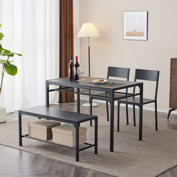 Dining Table Set for 4, Kitchen Table with 2 Chairs and a Bench, 4 Piece Kitchen Table Set for Small Space, Home Kitchen Bar Pub Apartment, Black