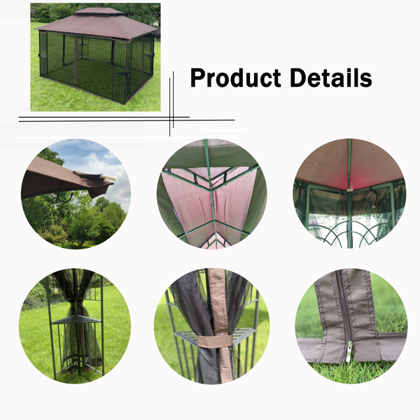 13x10 Outdoor Patio Gazebo Canopy Tent With Ventilated Double Roof And Mosquito Net(Detachable Mesh Screen On All Sides),Suitable for Lawn, Garden, Backyard and Deck,Brown Top [Sale to Temu is Banned.