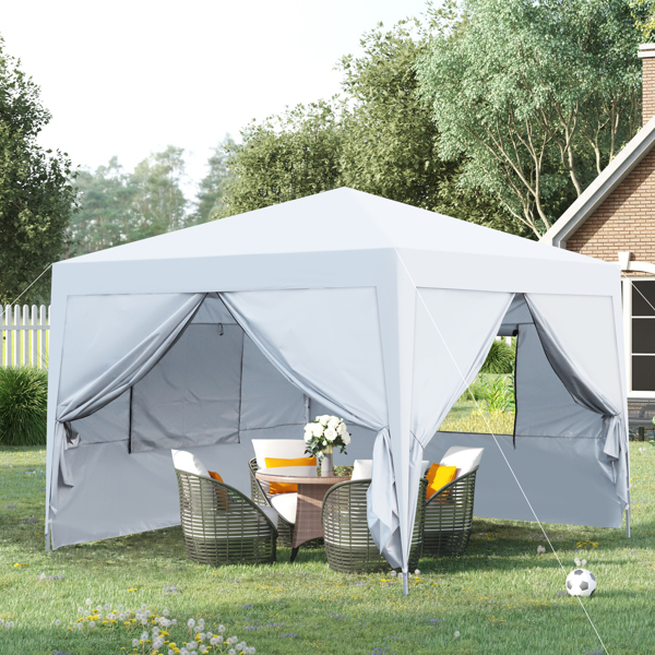 Outdoor 10 x  10 Ft Pop Up Gazebo Canopy with Removable Sidewall, 2 pcs with Zipper,2 pcs Sidewall with Mosquito Netting Window,with 4 pcs Sand Bag ,and Carry Bag,White [Sale to Temu is Banned.Weekend