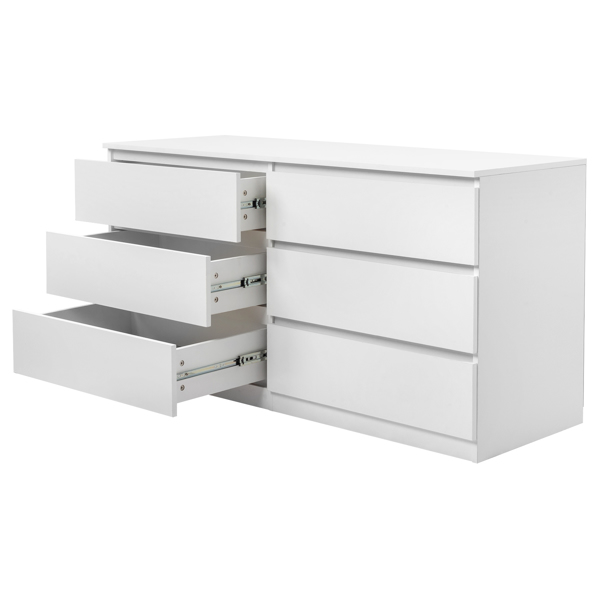 FCH 6 Drawer Double Dresser for Bedroom, Wide Storage Cabinet for Living Room Home Entryway, White