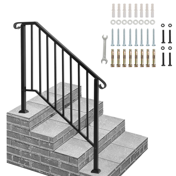Artisasset Matte Black Outdoor 3 Level Iron Handrail 