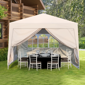 Outdoor 10 x 10 Ft Pop Up Gazebo Canopy with Removable Sidewall, 2 pcs Sidewall with Zipper,2 pcs Sidewall with Windows,with 4 pcs Sand bag  and Carry Bag,Beige [Weekend can not be shipped, order with