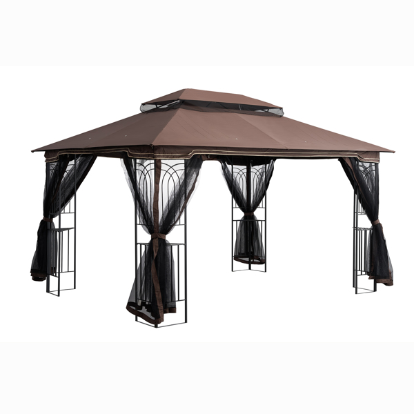13x10 Outdoor Patio Gazebo Canopy Tent With Ventilated Double Roof And Mosquito Net(Detachable Mesh Screen On All Sides),Suitable for Lawn, Garden, Backyard and Deck,Brown Top [Sale to Temu is Banned.
