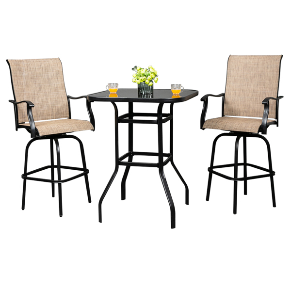 2pcs Wrought Iron Swivel Bar Chair Patio Swivel Bar Stools Black（without table）