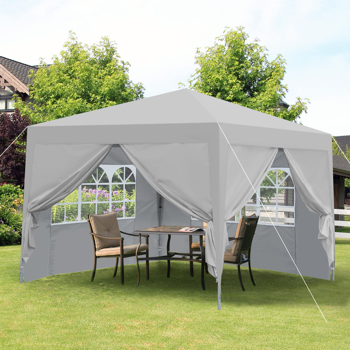 Outdoor 10 x 10 Ft Pop Up Gazebo Canopy with Removable Sidewall, 2 pcs Sidewall with Zipper,2 pcs Sidewall with Windows,with 4 pcs Sand bag  and Carry Bag,Grey [Sale to Temu is Banned.Weekend can not 