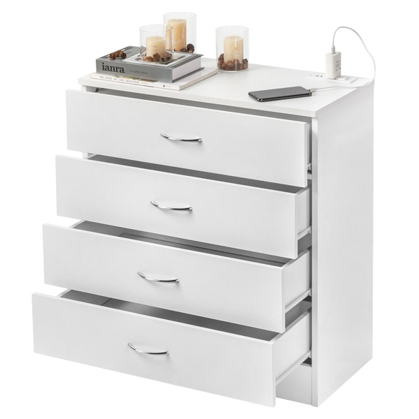 [FCH] PB Wood Simple 4-Drawer Nightstand Dresser with USB Ports & Outlet, White