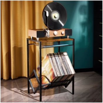 Record player holder with vinyl storage, vinyl organizer for 100 LPs, metal record player holder for turntables, albums, books and magazines （it isn\\'t able to ship on weekend）