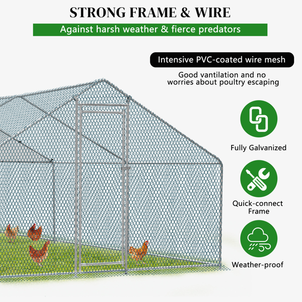 20 x 10 ft Large Metal Chicken Coop, Walk-in Poultry Cage Chicken Hen Run House with Waterproof Cover, Rabbits Cats Dogs Farm Pen for Outdoor Backyard Farm Garden