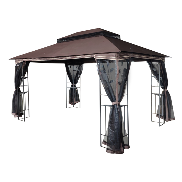 13x10 Outdoor Patio Gazebo Canopy Tent With Ventilated Double Roof And Mosquito net,Brown Top [Sale to Temu is Banned.Weekend can not be shipped, order with caution]