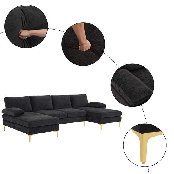 U-Shaped 4-Seat Indoor Modular Sofa Black--Same type:97152732