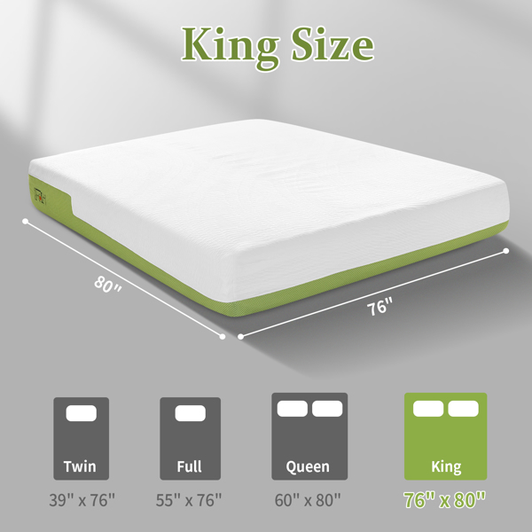 10 Inch Gel Memory Foam Mattress for Cool Sleep, Pressure Relieving, Matrress-in-a-Box, King Size