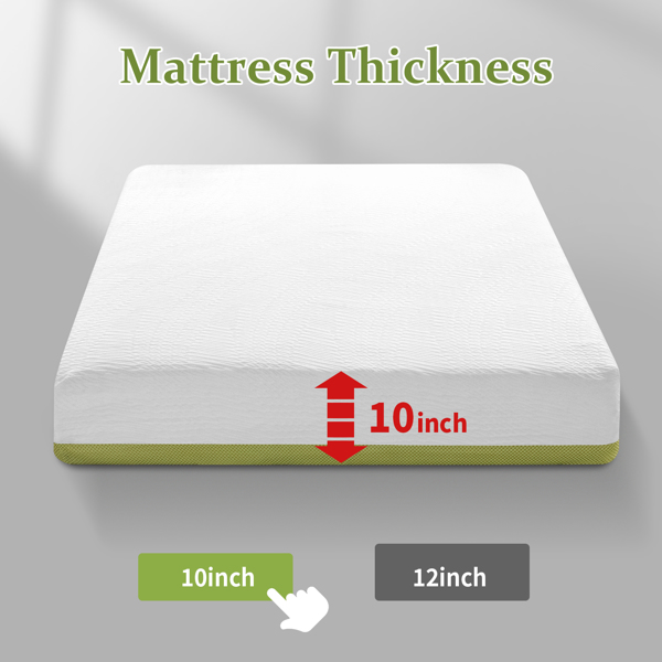10 Inch Gel Memory Foam Mattress for Cool Sleep, Pressure Relieving, Matrress-in-a-Box, Queen Size