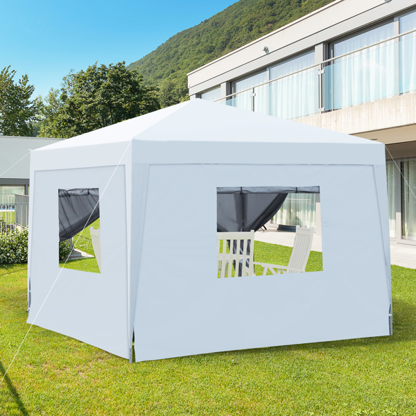 Outdoor 10 x  10 Ft Pop Up Gazebo Canopy with Removable Sidewall, 2 pcs with Zipper,2 pcs Sidewall with Mosquito Netting Window,with 4 pcs Sand Bag ,and Carry Bag,White [Sale to Temu is Banned.Weekend