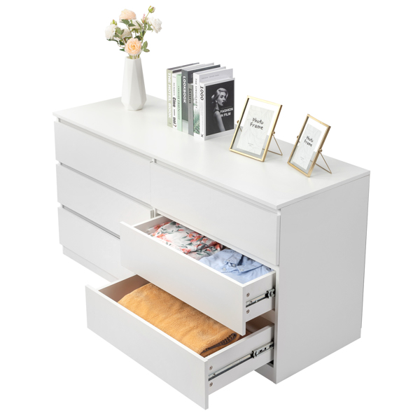 FCH 6 Drawer Double Dresser for Bedroom, Wide Storage Cabinet for Living Room Home Entryway, White