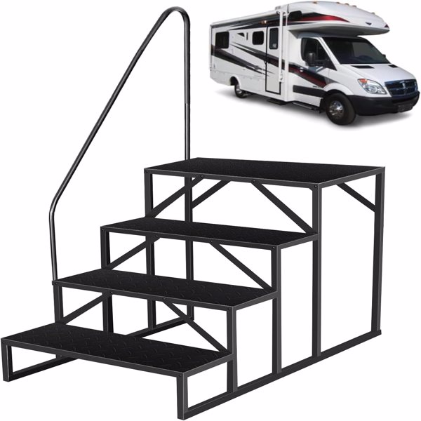 RV Steps with Handrail｜4 Step Hot Tub Spa Steps｜Update 3.0 Outdoor RV Stairs with Anti-Slip Pedals｜RV Ladders for Travel Trailers｜Heavy Duty Camper Steps for Camper, Porch, Spa