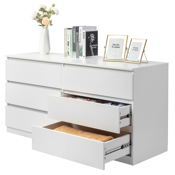 FCH 6 Drawer Double Dresser for Bedroom, Wide Storage Cabinet for Living Room Home Entryway, White