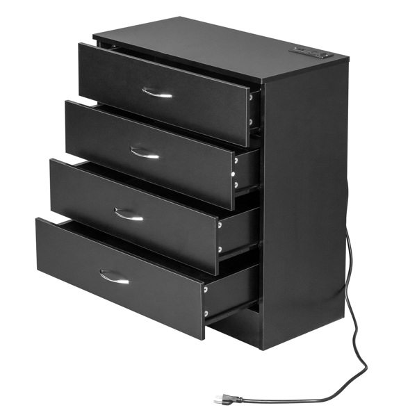 [FCH] PB Wood Simple 4-Drawer Nightstand Dresser with USB Ports & Outlet Black