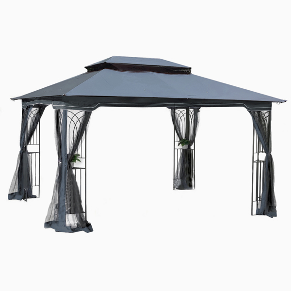 13x10 Outdoor Patio Gazebo Canopy Tent With Ventilated Double Roof And Mosquito Net(Detachable Mesh Screen On All Sides),Suitable for Lawn, Garden, Backyard and Deck,Gray Top [Sale to Temu is Banned.W