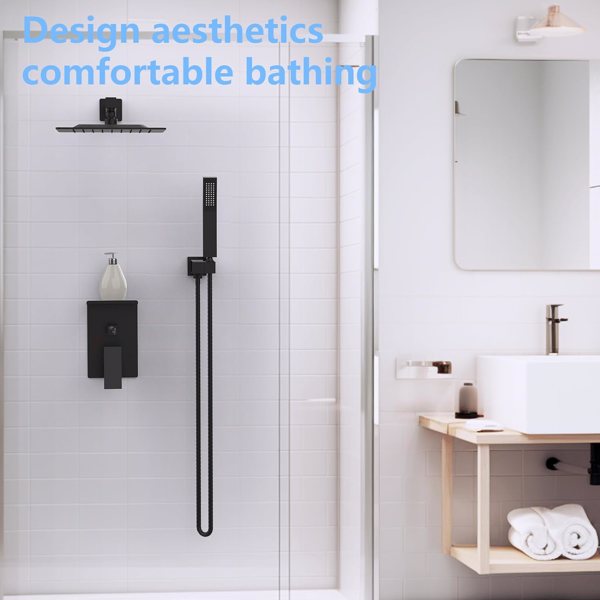 Rainfall Shower System With Storage Rack 10 inch Shower Faucet Set Brushed Nickel with High Pressure with Square Shower Head Luxury Shower Set Wall Mount[Unable to ship on weekends, please place order
