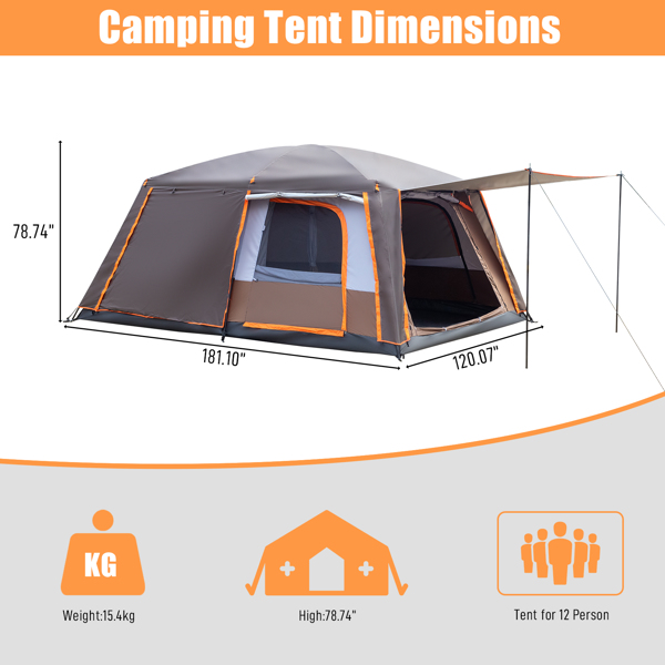 12 Person Camping Tent with 3 Door 3 Room Large Family Cabin Tents