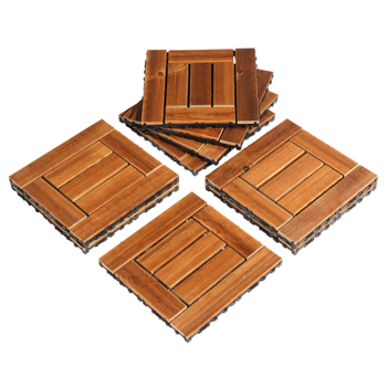 9pcs Wood Interlocking Deck Tiles 11.8\\"x11.8\\", Waterproof Flooring Tiles for Indoor and Outdoor, Patio Wood Flooring for Patio Porch Poolside Balcony Backyard, Checked Pattern