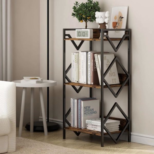 Modern Minimalist Three Tier Metal Bookshelf for Office, Living Room, Bedroom, Black （No shipping on weekends）