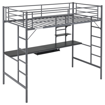 , Loft Bed Frame for Teens Juniors Adults, Noise Free, No <b style=\\'color:red\\'>Box</b> Spring Needed, Grey