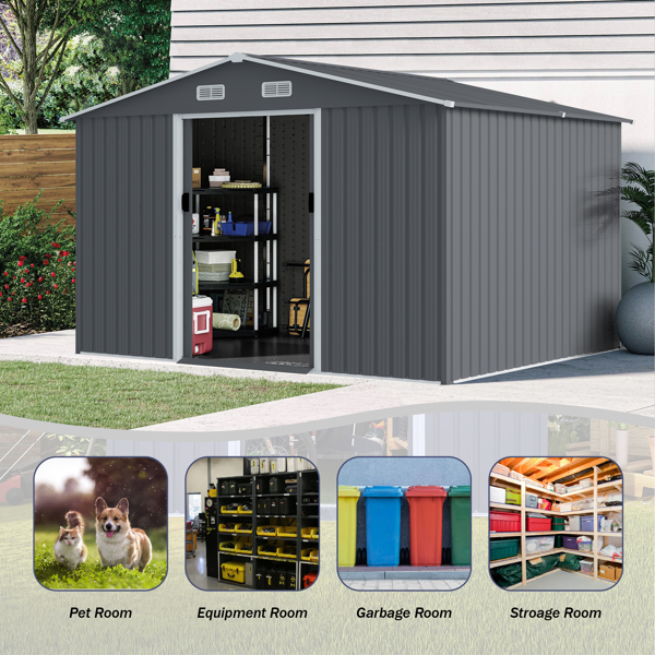 Outdoor Storage Shed 8 x 10 FT Large Metal Tool Sheds, Heavy Duty Storage House with Sliding Doors with Air Vent,Dark Grey [Sale to Temu is Banned.Sale to Temu is Banned.Weekend can not be shipped, or