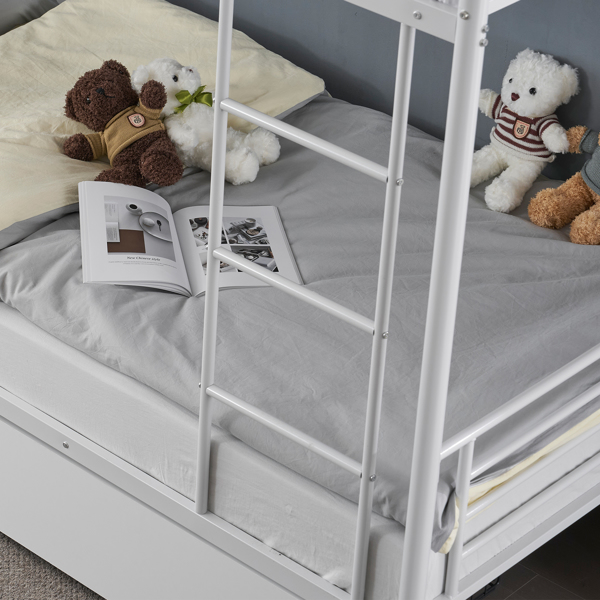 Twin Over Twin Bunk Bed with Two Storage Drawers & Full-Length Guard Rail, Heavy Duty Metal Bunk Bed for Kids Teens Adults, White