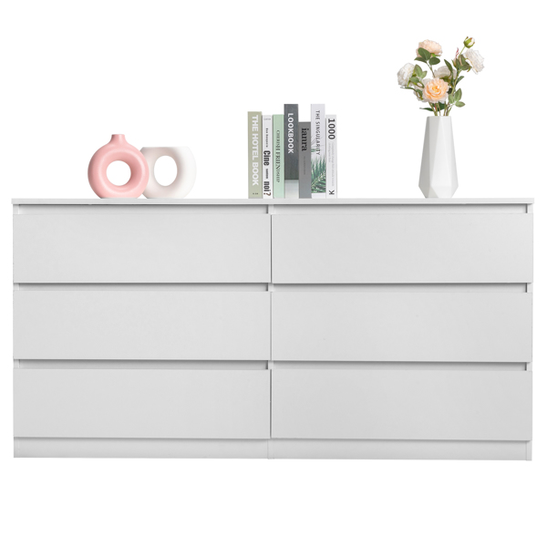 FCH 6 Drawer Double Dresser for Bedroom, Wide Storage Cabinet for Living Room Home Entryway, White