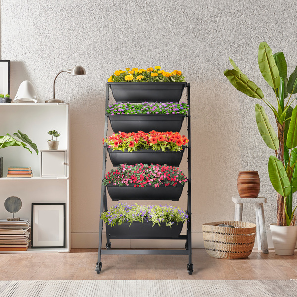 5 Tiers Vertical Garden Bed, Vertical Garden Planter Indoor and Outdoor, Vertical Elevated Garden Bed Perfect for Vegetables Flowers Herbs