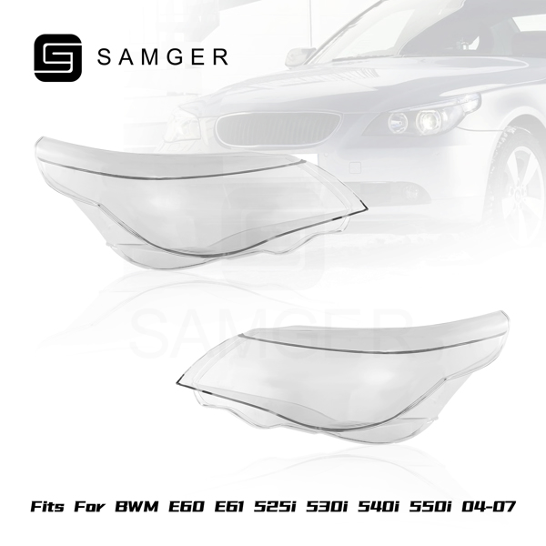 1 Pair L+R Headlight Lens Cover Replacement For BMW 5 Series E60 E61 2004-2007