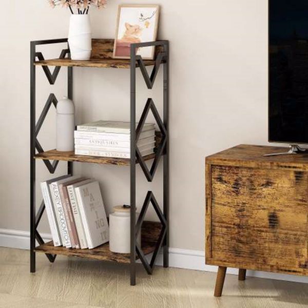 Modern Minimalist Three Tier Metal Bookshelf for Office, Living Room, Bedroom, Black （No shipping on weekends）