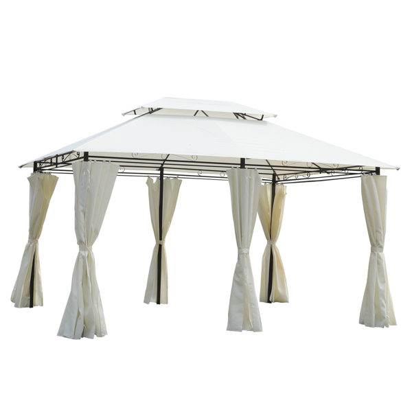 13 x 10 Ft Outdoor Patio Gazebo Canopy Tent With Ventilated Double Roof And Curtain，Beige [Sale to Temu is Banned.Weekend can not be shipped, order with caution]