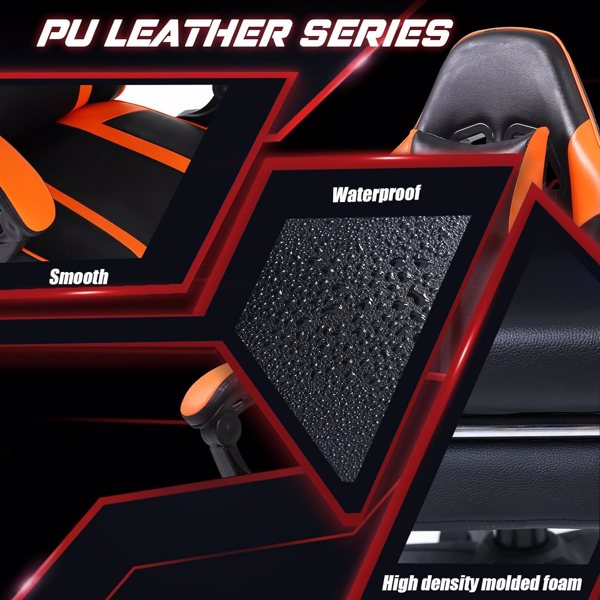 Ergonomic Gaming Chair with Footrest, PU Leather Video Game Chairs for Adults, Reclining Gamer Chair Office Chair with Lumbar Support, Comfortable Computer Chair for Heavy People