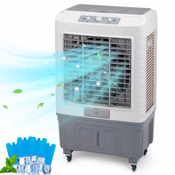 3 in 1 Portable Evaporative Cooler,Indoor,Outdoor,4118CFM Personal Air Cooler,Mechanical control ,13.2 Gal Large Water Tank & Scroll Casters, 4 Ice Packs,White and gray