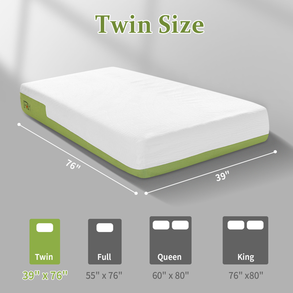 12 Inch Gel Memory Foam Mattress for Cool Sleep, Pressure Relieving, Matrress-in-a-Box, Twin Size