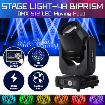 250W Moving Head Stage Light Spot Light DMX 512 14 Gobos 15 Colors 8+48 Prisms