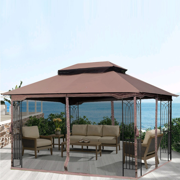 13x10 Outdoor Patio Gazebo Canopy Tent With Ventilated Double Roof And Mosquito Net(Detachable Mesh Screen On All Sides),Suitable for Lawn, Garden, Backyard and Deck,Brown Top [Sale to Temu is Banned.