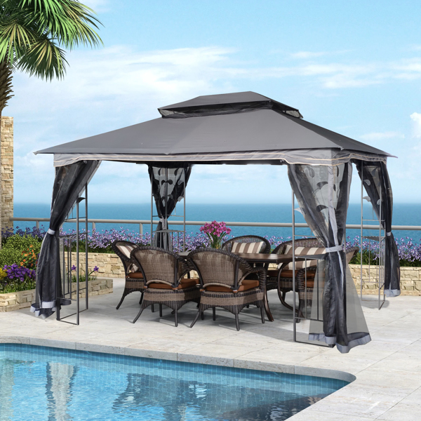 13x10 Outdoor Patio Gazebo Canopy Tent With Ventilated Double Roof And Mosquito net,Gray Top [Sale to Temu is Banned.Weekend can not be shipped, order with caution]