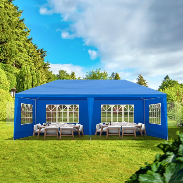 10'x20' Outdoor Party Tent with 6 Removable Sidewalls, Waterproof Canopy Patio Wedding Gazebo, Blue