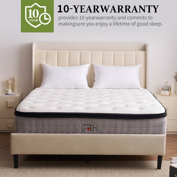 FCH 10 Inch Medium Firm Hybrid Mattress in a Box, Individually Wrapped Pocket Spring for Motion Isolation and Cooling Gel Infused Memory Foam Mattress, King Size