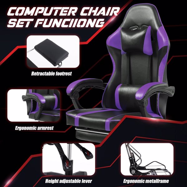 Video Game Chair for Adults, Computer Chair Gaming Chairs for Kids, Adjustable Lumbar Pillow Headrest Office Desk Chair Gamer Chair with Footrest