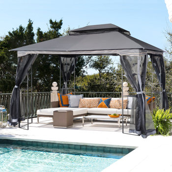 13x10 Outdoor Patio Gazebo Canopy <b style=\\'color:red\\'>Tent</b> With Ventilated Double Roof And Mosquito net,Gray Top [Sale