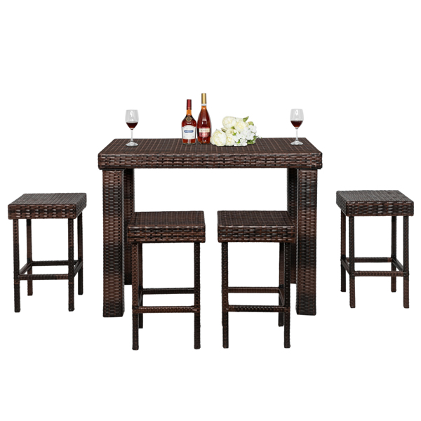 Bar Stool-Table and Chair Set of 5 Brown Gradient